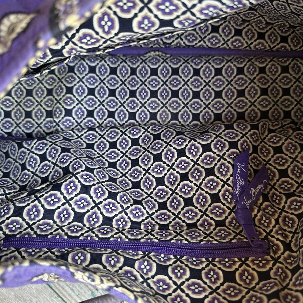 Vera Bradley Simply Violet Flower Paisley Shoulder Bag 15 Inch Hobo Zip Pocket